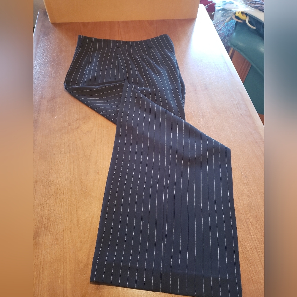Black with white pinstripe wide-legged pants
